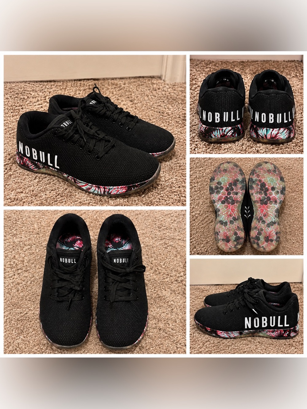NOBULL Black Knit Shoes with Floral Accent Sole